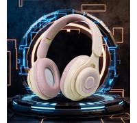 AEGJEGVD Casque Bluetooth sans Fil Gaming Casque Bluetooth Reducteur de Bruit Léger Confortable et Pliable Casque sans Micro Écouteurs Bluetooth 5.3 avec Carte Enfichable Offre Flash du Jour (Beige)