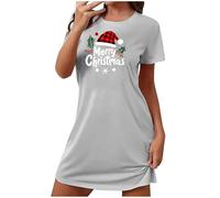 AEGJEGVD Chemise de Nuit de Noël Femme Chic et Elegante Robe Pull Casual Imprimé Noël Col Rond Pyjama Manches Longues Robes de Noel Femmes Christmas Dress Vêtements de Noel Femmes Cadeau
