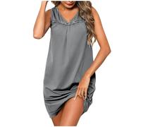 AEGJEGVD Chemise de Nuit Femme sans Manches Robe Femmes Chic Et Elegant Ete Pas Chere Fluide Robes de Plage Bretelles Spaghetti Ete Décontracté A-Linie Swing Mini Robe Tunique Robes de Mariage