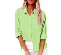 AEGJEGVD Chemise Femme Coton et Lin Chemisier Col en V Bouton Manches Longues Tops Chemisiers et Blouses Femmes Chic Elegant Respirant T-Shirts Grande Taille Pas Cher Coton Lin Tunique Blouse