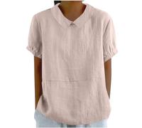 AEGJEGVD Chemise Lin Femme Chic et élégant Chemisier Coton pour Femmes Col en V Manche Courte Tops Chic et Élégant Couleur Unie T-Shirts Grande Tailles Lâche Respirant Tunique Blouse Haut Soldes