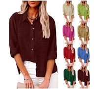 AEGJEGVD Chemise Lin Femme Manches Longues Chemisier Coton et Lin pour Femmes Col en V Bouton Tops Couleur Unie Respirant T-Shirts Chemisiers et Blouses Grande Taille Pas Casual Tunique Blouse Soldes