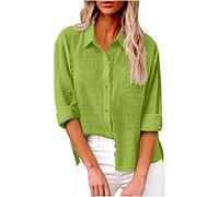 AEGJEGVD Chemise Lin Femme Manches Longues Chemisier Coton et Lin pour Femmes Col en V Bouton Tops Couleur Unie Respirant T-Shirts Chemisiers et Blouses Grande Taille Pas Casual Tunique Blouse Soldes