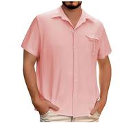 AEGJEGVD Chemise Lin Homme Manches Courtes Chemisier Décontractée Coton Chemises Hommes Couleur Unie Business Casual Bouton Shirts Regular Fit Chemisiers de Plage Leger Respirant Haut Tops Pas Cher