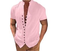 AEGJEGVD Chemises Casual Homme Chemise Col Mao Homme Cotten Lin Chemise Ete Homme Bouton Chemise Homme Manches Courtes Poids LéGer Chemise pour L'éTé Sportswear Chemises Pas Cher