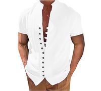 AEGJEGVD Chemises Casual Homme Chemise Col Mao Homme Cotten Lin Chemise Ete Homme Bouton Chemise Homme Manches Courtes Poids LéGer Chemise pour L'éTé Sportswear Chemises Pas Cher
