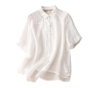 AEGJEGVD Chemisier Coton et Lin Manches Courtes pour Femme Blouses Ample Tunique D'été Bohème Vintage Broderie Top Hauts Lâche Respirant T-Shirts Grande Taille Pas Cher Mode Blouse Soldes
