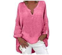 AEGJEGVD Chemisier Femme en Coton Lin Chic et élégant Baggy Chemise à Manche Longue Décontracté Blouse Ample Printemps Eté Tunique Femme Longue Col V Oversize Top Haut Lâche Respirant Chemise Soldes