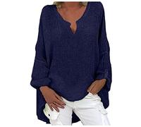 AEGJEGVD Chemisier Femme en Coton Lin Chic et élégant Baggy Chemise à Manche Longue Décontracté Blouse Ample Printemps Eté Tunique Femme Longue Col V Oversize Top Haut Lâche Respirant Chemise Soldes