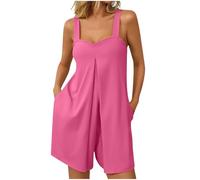 AEGJEGVD Combinaison Femme Été sans Manches Casual Combishort Femme Bretelles Spaghetti Réglables Salopette Short Chic et Élégant Jumpsuit Loose Playsuit avec Poches Décontracté Plage Rompers