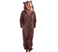 AEGJEGVD Combinaison Pyjama Femme Hiver Onesies Pyjama Polaire À Capuche Moelleux Combinaison Une Pièce en Flanelle Chaude en Peluche Loungewear Vêtements D'intérieur Une Pièce Combinaisons de Nuit