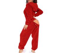 AEGJEGVD Combinaison Pyjama Femme Sexy Bouton Rabattu Polaire, Manches Longues, Tenue De Salon,Pyjama Combinaison BoutonnéE à Rabat Boutonné Fonctionnel pour Femmes De Couleur Unie Adultes
