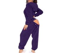 AEGJEGVD Combinaison Pyjama Femme Sexy Bouton Rabattu Polaire, Manches Longues, Tenue De Salon,Pyjama Combinaison BoutonnéE à Rabat Boutonné Fonctionnel pour Femmes De Couleur Unie Adultes