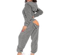 AEGJEGVD Combinaison Pyjama Femme Sexy Bouton Rabattu Polaire, Manches Longues, Tenue De Salon,Pyjama Combinaison BoutonnéE à Rabat Boutonné Fonctionnel pour Femmes De Couleur Unie Adultes