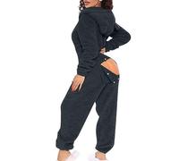 AEGJEGVD Combinaison Pyjama Femme Sexy Bouton Rabattu Polaire, Manches Longues, Tenue De Salon,Pyjama Combinaison BoutonnéE à Rabat Boutonné Fonctionnel pour Femmes De Couleur Unie Adultes