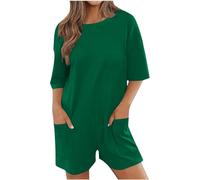 AEGJEGVD Combinaison Short Femme Eté Décontractée Ample et Respirant Salopette Short Couleur Unie Chic Élégant Robe Short Femmes Jumpsuit Ample Chic pour Soirée Short de Plage Sexy Rompers Playsuit