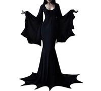 AEGJEGVD Costume d'halloween Robe Cospaly Morticia Addams Robe Longue à col V et Manches Longues pour Femme Robe Gothique Halloween s Robe Medievale Femme Victorienne Steampunk Retro Dresses