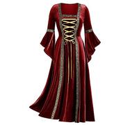 AEGJEGVD Costume MéDiéVal Femme Steampunk Gothique Robes DéGuisement Adulte Maxi Robe de SoiréE en Velours Doré à Manches éVaséEs Palais Robe Cosplay Dress Carnaval Halloween FêTe Robes de Cocktail