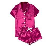 AEGJEGVD Ensemble de Pyjama pour Femme en Satin de Soie à Pyjama en Satin, 2 Pièces Leger et Respirant Vêtements de Détente Loungewear Confortable D'IntéRieur Homewear Nuisette Set Tenue de Nuit
