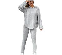 AEGJEGVD Ensemble Tricoté Femme 2 Pièces Casual Jogging Pyjama D'Intérieur Tenue pour Sports Sportswear Sweat Manches Longues Pantalon Confortable 2024