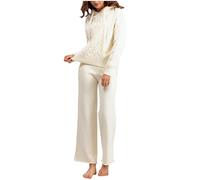 AEGJEGVD Femme 2 Pcs Pull Sweater Top en Maille Sweatshirt Chaud Chandail Sport Pantalon Jambe Large Hiver Ensemble Sportswear D'Intérieur Loungewear Ensemble Détente Femmes