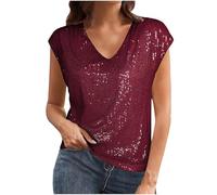 AEGJEGVD Haut Rouge Femme Chic Et Elegant à Paillettes Chemisier À Paillettes Femme Disco Manche Longue Blouse Chic Élégant Printemps T Shirt Glitter Soirée Disco Tunique Décontracté Tenue de Fete