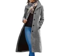 AEGJEGVD Long Manteau Femme Hiver Manteaux en Laine À Double Boutonnage Veste À Revers Trench-Coat Epaissie Chic et Élégant Blazer Coupe-Vent Couleur Unie Classique Amples Jacket Automne Vetement
