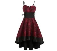 AEGJEGVD Mini Robe Gothique Femme À Bretelles Spaghetti Sans Manches Rétro Robes Costume D'halloween Punk Gothique Robe Sexy Femme Club Libertin Dentelle pour Carnaval Cosplay Deguisement Hallowee