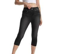 AEGJEGVD Pantacourt Femme en Jean Capri Femme Grande Taille Stretch Taille Haute Jean 3/4 Style Décontracté Pantacourt d'été Jeans Leggings Collant Crayon Casual Pants Capri Pantalon Court Pas Cher