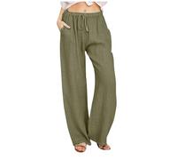 AEGJEGVD Pantalon Fluide Femme Été Lin Pantalons Chic et Elegant Décontractés Léger Respirant Ample Pantalon Large Femmes Soldes D'Été Vetement Mode Tendance 2025 Pants Pas Cher