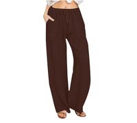 AEGJEGVD Pantalon Fluide Femme Été Lin Pantalons Chic et Elegant Décontractés Léger Respirant Ample Pantalon Large Femmes Soldes D'Été Vetement Mode Tendance 2025 Pants Pas Cher