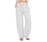 AEGJEGVD Pantalon Fluide Femme Été Lin Pantalons Chic et Elegant Décontractés Léger Respirant Ample Pantalon Large Femmes Soldes D'Été Vetement Mode Tendance 2025 Pants Pas Cher