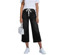 AEGJEGVD Pantalon Jeans Large Taille Haute Femme Coupe Droite, Pantalon 7/8 Confortable Stretch Jean Large, Pull on Pantalon en Denim avec Poches, Baggy Mode Denim Pants et Jambes Droites