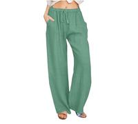 AEGJEGVD Pantalon Large Femme Fluide Ete Pantalon Lin Femmes Soldes D'Été Pantalons Taille Elastique Pantalons Pas Cher Léger Casual Elegant Couleur Unie Vetement Mode Pants avec Poches