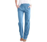 AEGJEGVD Pantalon Lin Femme Été Chic Pantalons Fluide Offres Décontractés Léger Respirant Ample Pantalons Large Femmes Vente Flash du Jour et Soldes Vetement Mode Pantalon Chic et Elegant Pas Cher