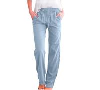 AEGJEGVD Pantalon Lin Femme Été Chic Pantalons Fluide Offres Décontractés Léger Respirant Ample Pantalons Large Femmes Vente Flash du Jour et Soldes Vetement Mode Pantalon Chic et Elegant Pas Cher