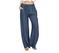 AEGJEGVD Pantalon Lin Femme Fluide Offre de Printemps Pantalons Chic et Elegant Décontractés Léger Respirant Ample Pantalon Large Femmes Soldes D'Été Vetement Mode Tendance 2025 Pants Pas Cher