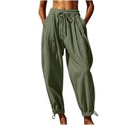 AEGJEGVD Pantalon Sarouel Femme Lin Offre de Printemps Pantalons Chic Respirant Ample Taille Haute 7/8 Jogging Grande Taille Pas Cher Soldes D'Été Pantalon Large Offres Pant de Plage Vacances