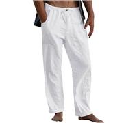 AEGJEGVD Pantalons en Lin pour Homme, Pantalon d'été Léger Hommes, Pantalon en Lin uni et Décontracté, Soldes d'été Pant de Yoga de Plage Multi-Poches avec Cordon de Serrage Vêtement Mode Pas Cher