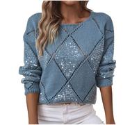 AEGJEGVD Pull Chaud Femme Brillant et Élégant Hiver Haut de Soirée à Paillettes Col Rond Manches Longues Pullover Chemisier