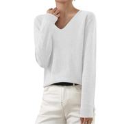 AEGJEGVD Pull Femme Chic et Elegant Hiver Blanc Manche Longue Col V Lâche Sweater Pullover Tricoté