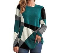 AEGJEGVD Pull Long Femme Hiver Chaud Chic et élégant Imprimé Patchwork Sweatshirt à Manches Longues Décontractés Tunique Sweat Pullover Haut Tops Pull en Cachemire Ample T-Shirts, Tops et Chemisiers