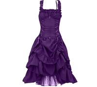 AEGJEGVD Retro Robe Bretelles Femme Longue Ourlet a Volant Asymetrique A-Line Victorienne Steampunk Gothique Medieval Deguisement Robe Cosplay Dress Carnaval Halloween FêTe Robe Longue dos nu Costume