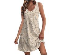 AEGJEGVD Robe Courte de Plage Femme Pas Cher Décontractée sans Manches Femmes col V Bohème Fleurie Mini Robe Imprimé Lâche Tunique Robes de Plage Cocktail Mariage Respirant Tunique Fluide Mid Dresses