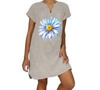 AEGJEGVD Robe en Lin Femme Été 2025 Robes de Plage Décontractée Manches Courtes Printemps Robe Longue D'été pour la Plage Mid Dress de Fête Pas Cher Vetement en Lin Ventes Flash du Jour et Soldes