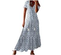 AEGJEGVD Robe Longue Femme Ete Fluide Boheme Robes de Plage Été Robe Fleurie Femme Chic et Elegant d'Été A-Line Maxi Robes mi Longue de Cérémonie Mariage Manches 3/4 Casual Respirant Boho Dress Solde