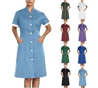 AEGJEGVD Robe Médicale Femmes Soldes Robe Blouse Medicale Femme Col en V Banche Manche Courte Uniforme de Travail Blouses Infirmiere Femme Professionnelle D'Infirmière Uniforme de Travail Pas Cher