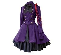 AEGJEGVD Robe Victorienne Femme à Manches Longues Collier Carré Robes Vintage Médiévales avec Corset Patchwork Robe de Bal Steampunk Gothique Medieval deguisement Adulte Grande Taille