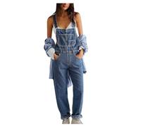 AEGJEGVD Salopette en Jean pour Femme - Coupe Ample - Coupe Droite - Jambes Larges - Stretch - Mode - Combinaisons et Combishorts Femmes Pas Cher - Vetement Soldes 2025 - Décontracté Baggy Jumpsuit