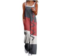 AEGJEGVD Salopette Femme Ete Fluide Salopettes Casual Boho sans Manches Combinaisons Salopette D'Été Lâche Imprimé Large Jambe Floral Barboteuses Longue Combishort avec Poche Vacances Plage Pas Cher